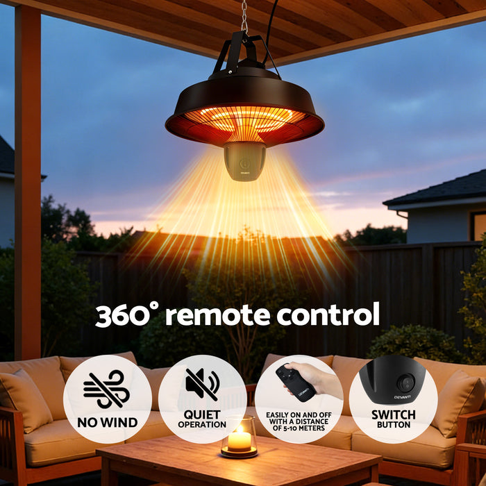 Devanti 2000W Electric Patio Heater Ceiling Mounted Hanging Heaters Remote - Devanti