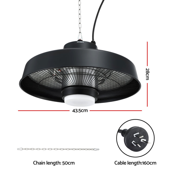 Devanti 2000W Outdoor Electric Patio Heater Ceiling Mount with LED Light Remote - Devanti