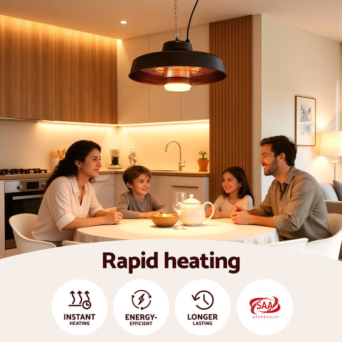 Devanti 2000W Outdoor Electric Patio Heater Ceiling Mount with LED Light Remote - Devanti