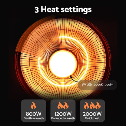 Devanti 2000W Outdoor Electric Patio Heater Ceiling Mount with LED Light Remote - Devanti