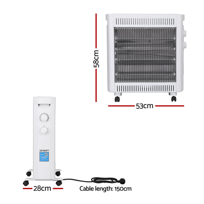 Devanti 2200W Infrared Radiant Heater Portable Electric Space Heating White - Devanti