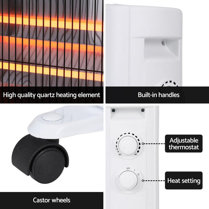 Devanti 2200W Infrared Radiant Heater Portable Electric Space Heating White - Devanti
