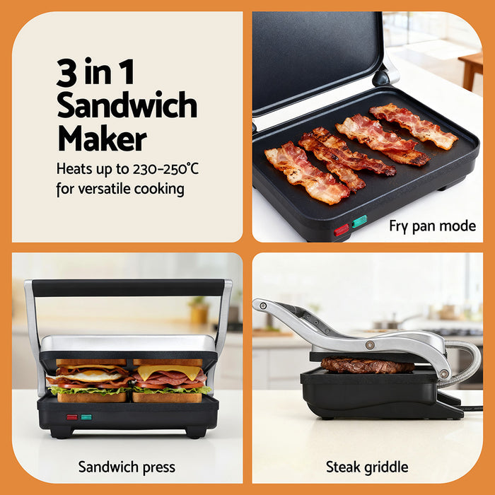 Devanti 3 in 1 Sandwich Maker Steak Press Grill 1000W - Devanti