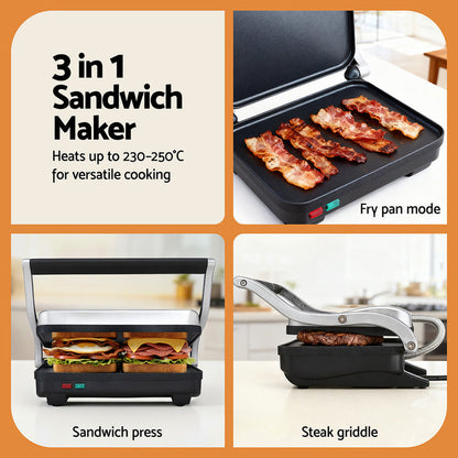 Devanti 3 in 1 Sandwich Maker Steak Press Grill 1000W - Devanti