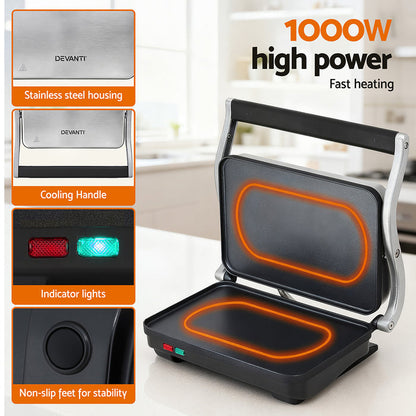 Devanti 3 in 1 Sandwich Maker Steak Press Grill 1000W - Devanti