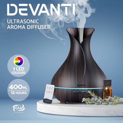 Devanti 400ml 4 in 1 Aroma Diffuser with remote control- Dark Wood -Home Living Store - -