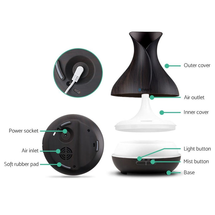 Devanti 400ml 4 in 1 Aroma Diffuser with remote control- Dark Wood -Home Living Store - -