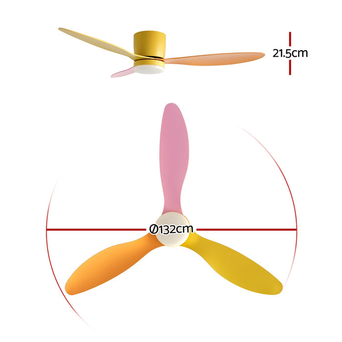 Devanti 52'' Ceiling Fan 3 Blades DC Motor w/Light w/Remote Yellow Pink Orange - Devanti