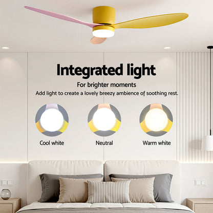 Devanti 52'' Ceiling Fan 3 Blades DC Motor w/Light w/Remote Yellow Pink Orange - Devanti