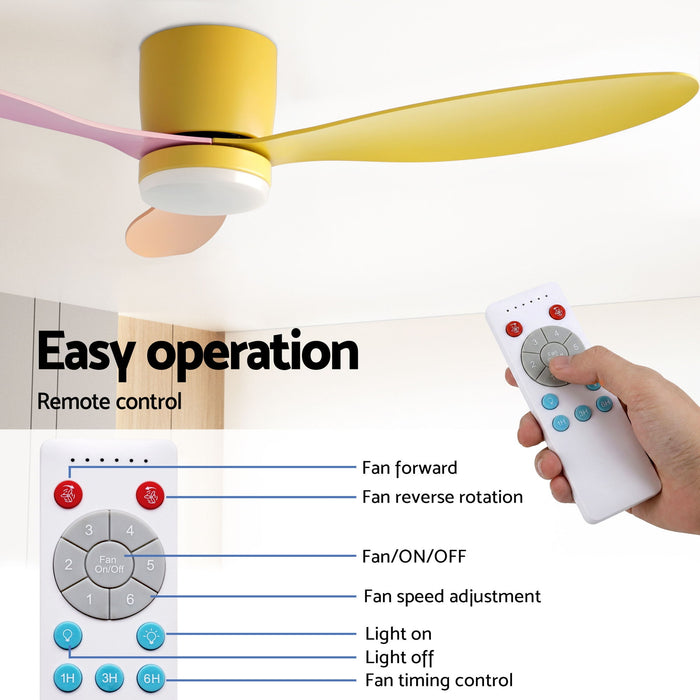 Devanti 52'' Ceiling Fan 3 Blades DC Motor w/Light w/Remote Yellow Pink Orange - Devanti