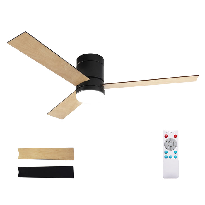 Devanti 52'' Ceiling Fan 3 Blades Double-sided DC Motor w/Light w/Remote Light Wood and bLack - Devanti