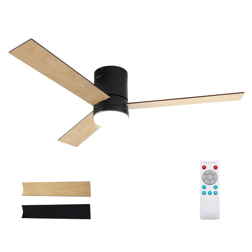 Devanti 52'' Ceiling Fan 3 Blades Double-sided DC Motor w/Light w/Remote Light Wood and bLack - Devanti