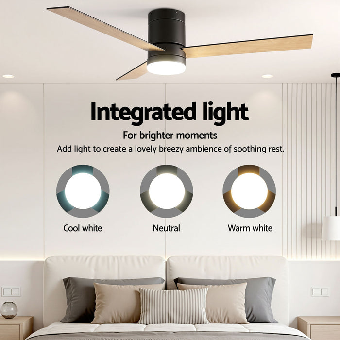 Devanti 52'' Ceiling Fan 3 Blades Double-sided DC Motor w/Light w/Remote Light Wood and bLack - Devanti