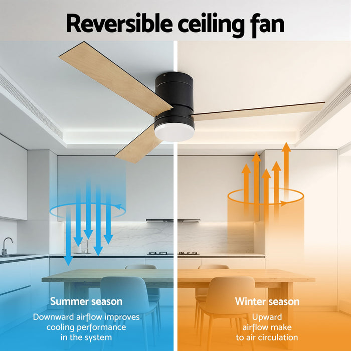 Devanti 52'' Ceiling Fan 3 Blades Double-sided DC Motor w/Light w/Remote Light Wood and bLack - Devanti