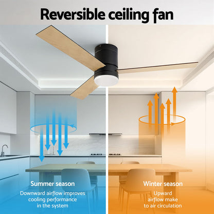 Devanti 52'' Ceiling Fan 3 Blades Double-sided DC Motor w/Light w/Remote Light Wood and bLack - Devanti