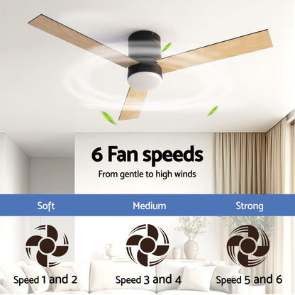 Devanti 52'' Ceiling Fan 3 Blades Double-sided DC Motor w/Light w/Remote Light Wood and bLack - Devanti