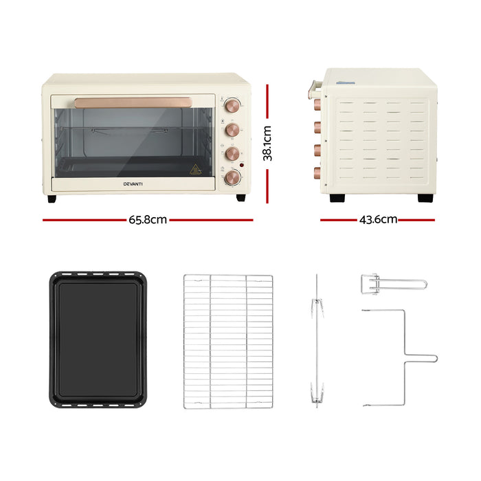 Devanti 60L Convection Oven Electric Fryer Ovens 2000W Cream - Devanti