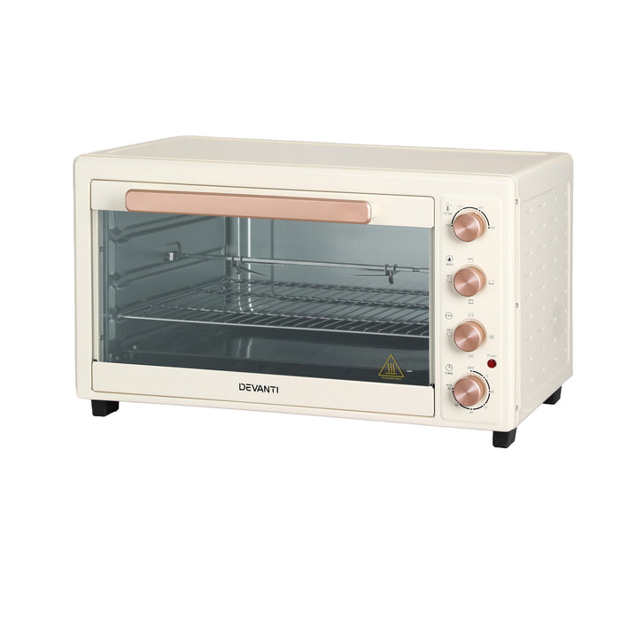 Devanti 60L Convection Oven Electric Fryer Ovens 2000W Cream - Devanti