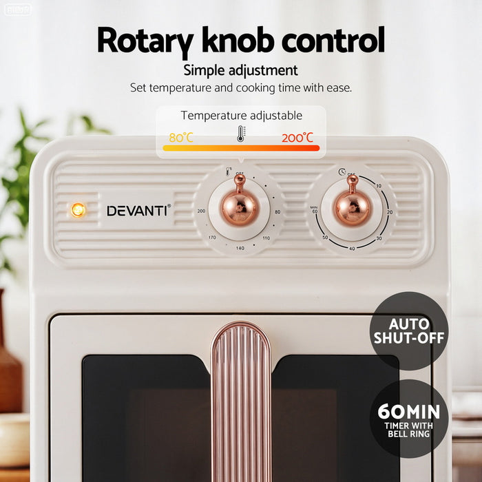 Devanti 6L Air Fryer Knob Control 1700W Cream - Devanti
