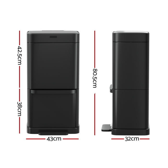 Devanti 70L Motion Sensor Bin Pedal Bins Automatic Black - Devanti