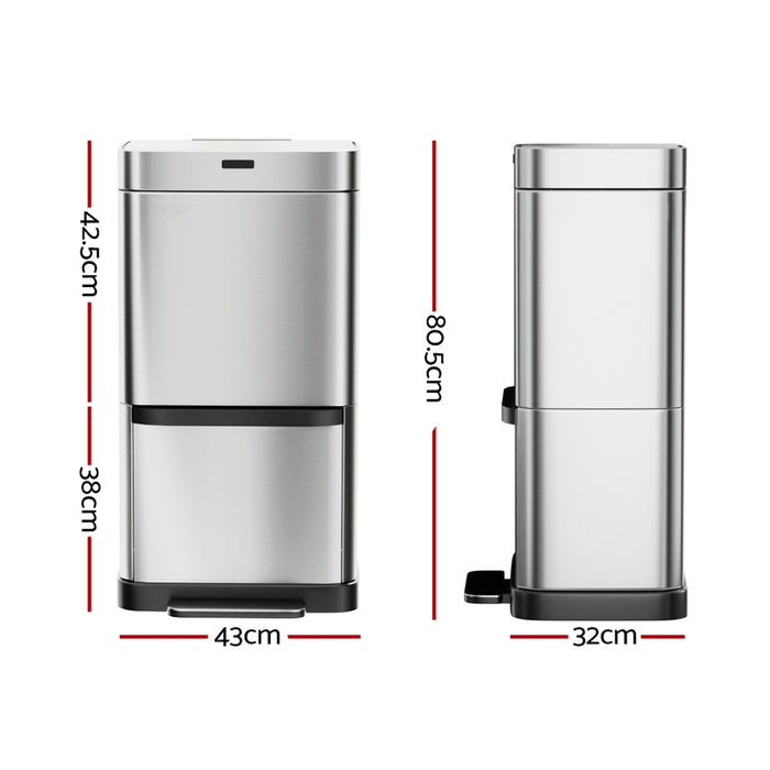 Devanti 70L Motion Sensor Bin Pedal Bins Automatic Siver - Devanti