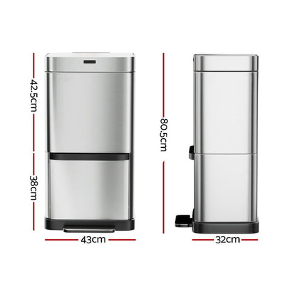 Devanti 70L Motion Sensor Bin Pedal Bins Automatic Siver - Devanti