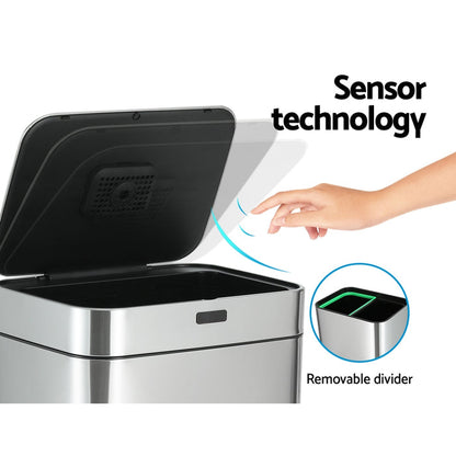 Devanti 70L Motion Sensor Bin Pedal Bins Automatic Siver - Devanti