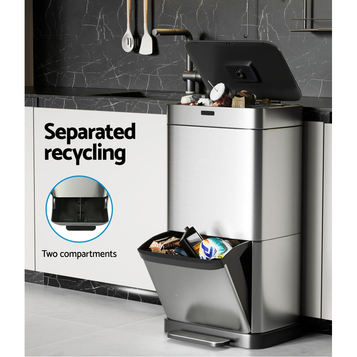 Devanti 70L Motion Sensor Bin Pedal Bins Automatic Siver - Devanti