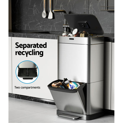Devanti 70L Motion Sensor Bin Pedal Bins Automatic Siver - Devanti
