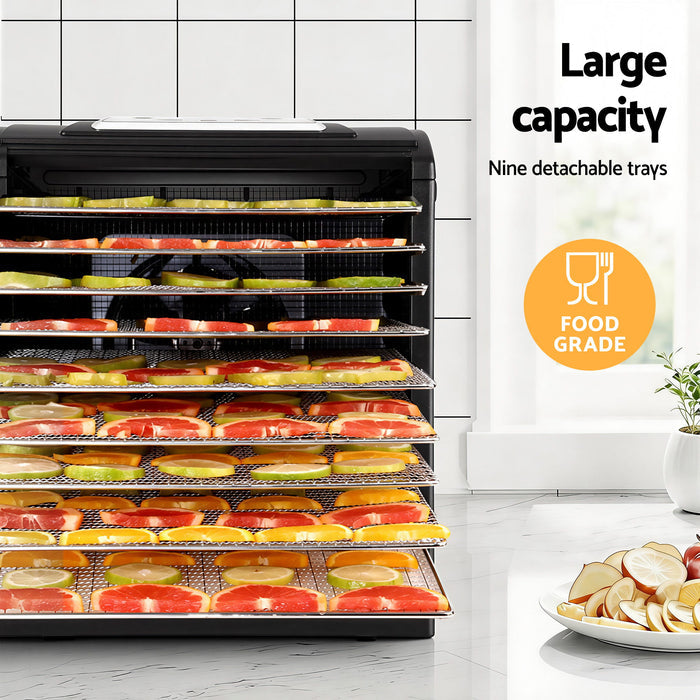 Devanti 9 Trays Food Dehydrator with Hanging Stainless Steel Tray - Devanti