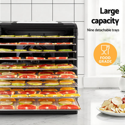 Devanti 9 Trays Food Dehydrator with Hanging Stainless Steel Tray - Devanti