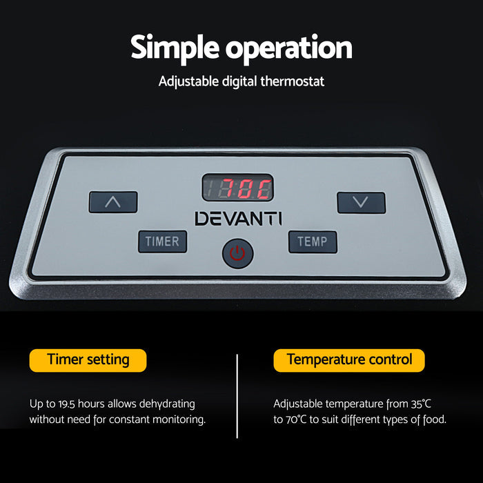 Devanti 9 Trays Food Dehydrator with Hanging Stainless Steel Tray - Devanti
