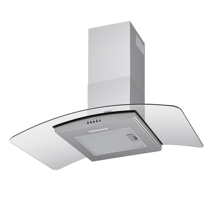Devanti 90cm Range Hood Curved Glass Canopy Rangehood Kitchen Exhaust Fan