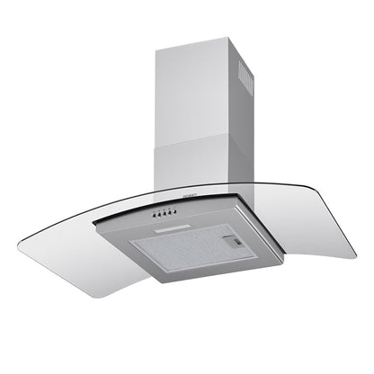 Devanti 90cm Range Hood Curved Glass Canopy Rangehood Kitchen Exhaust Fan