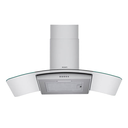 Devanti 90cm Range Hood Curved Glass Canopy Rangehood Kitchen Exhaust Fan