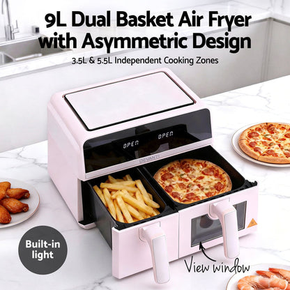 Devanti Air Fryer 9L Dual Zone Fryers 2600W Pink - Devanti