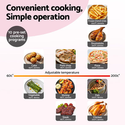 Devanti Air Fryer 9L Dual Zone Fryers 2600W Pink - Devanti
