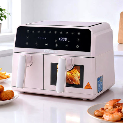 Devanti Air Fryer 9L Dual Zone Fryers 2600W Pink - Devanti