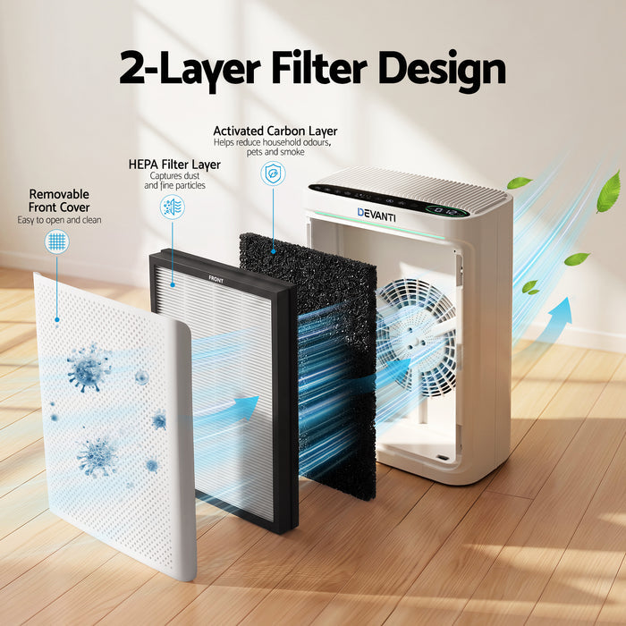Devanti Air Purifier HEPA Air Cleaner Digital Display Bedroom White