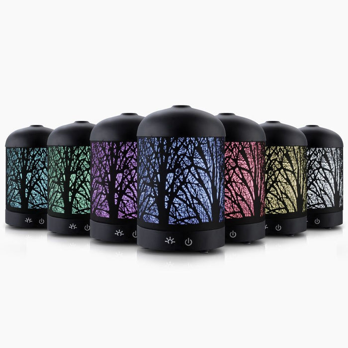 DEVANTI Aroma Diffuser Aromatherapy LED Night Light Iron Air Humidifier Black Forrest Pattern 160ml -Home Living Store - -