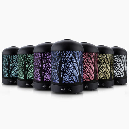 DEVANTI Aroma Diffuser Aromatherapy LED Night Light Iron Air Humidifier Black Forrest Pattern 160ml -Home Living Store - -