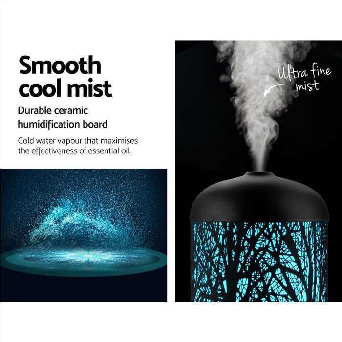 DEVANTI Aroma Diffuser Aromatherapy LED Night Light Iron Air Humidifier Black Forrest Pattern 160ml -Home Living Store - -