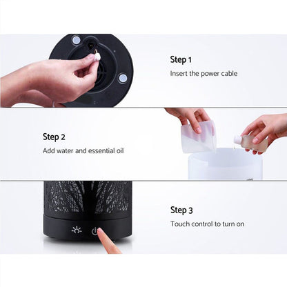 DEVANTI Aroma Diffuser Aromatherapy LED Night Light Iron Air Humidifier Black Forrest Pattern 160ml -Home Living Store - -