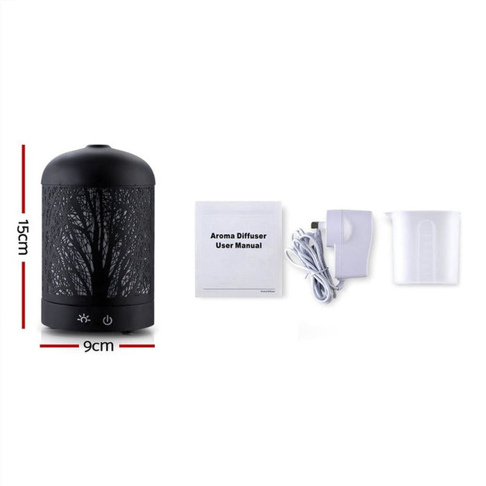 DEVANTI Aroma Diffuser Aromatherapy LED Night Light Iron Air Humidifier Black Forrest Pattern 160ml -Home Living Store - -