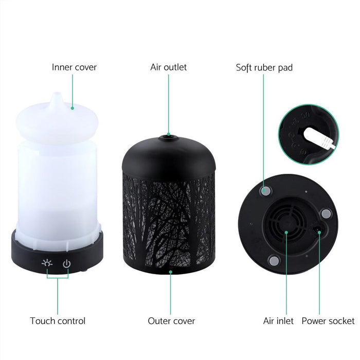 DEVANTI Aroma Diffuser Aromatherapy LED Night Light Iron Air Humidifier Black Forrest Pattern 160ml -Home Living Store - -