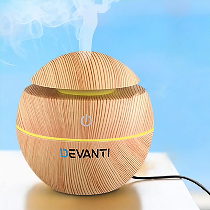 Devanti Aromatherapy Diffuser Aroma Essential Oils Air Humidifier LED Light 130ml -Home Living Store - -