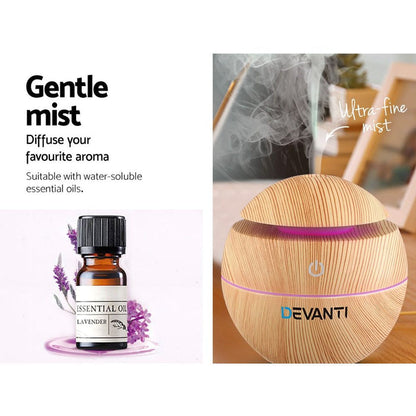 Devanti Aromatherapy Diffuser Aroma Essential Oils Air Humidifier LED Light 130ml -Home Living Store - -