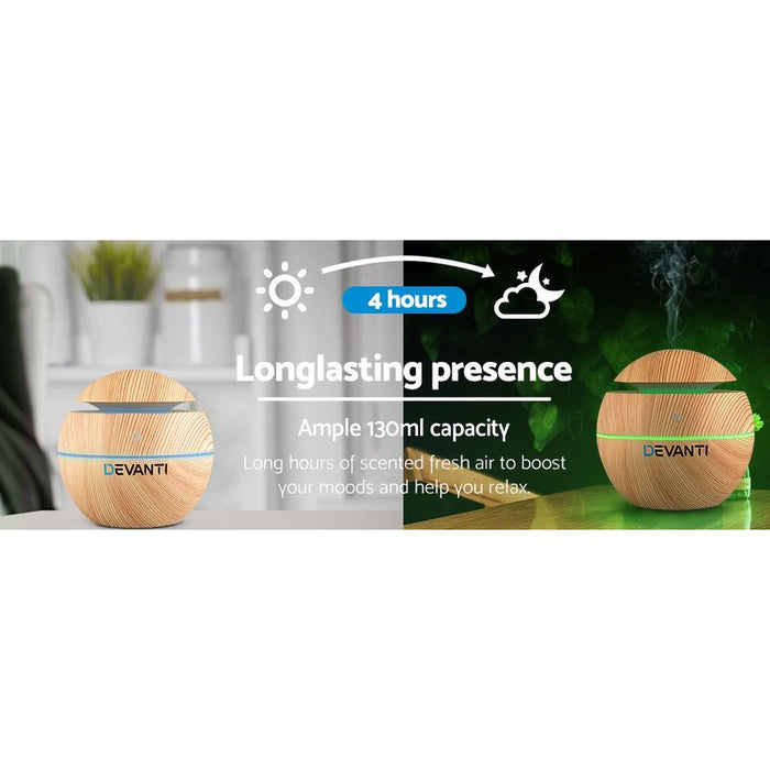 Devanti Aromatherapy Diffuser Aroma Essential Oils Air Humidifier LED Light 130ml -Home Living Store - -