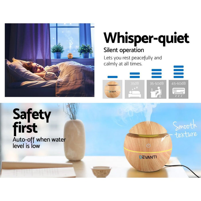 Devanti Aromatherapy Diffuser Aroma Essential Oils Air Humidifier LED Light 130ml -Home Living Store - -