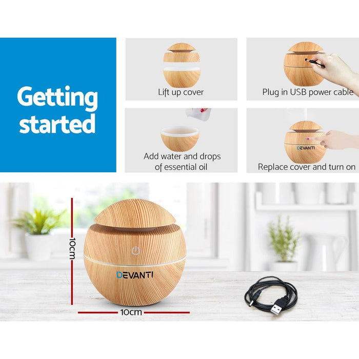 Devanti Aromatherapy Diffuser Aroma Essential Oils Air Humidifier LED Light 130ml -Home Living Store - -